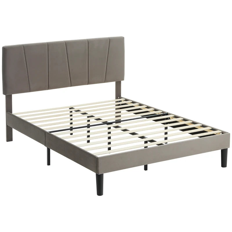 Luxurious King Size Bed Frame with Velvet Headboard Stylish Grey Design 161x208x121cm
