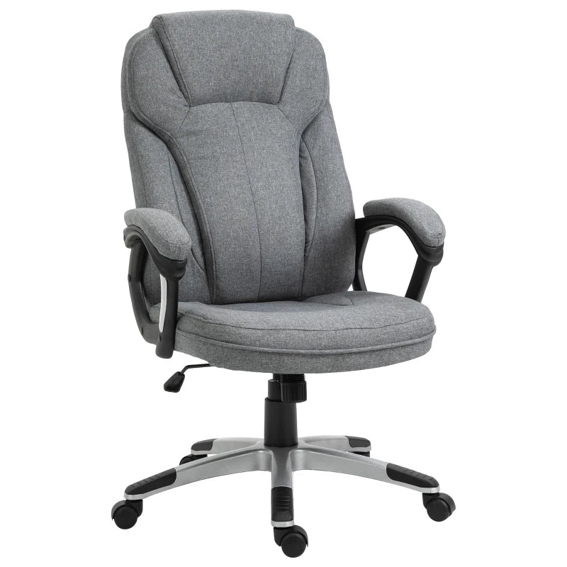 Vinsetto Grey Linen Fabric Office Chair - Height Adjustable Desk Chair with Padded Armrests, Swivel Wheels & Tilt Function