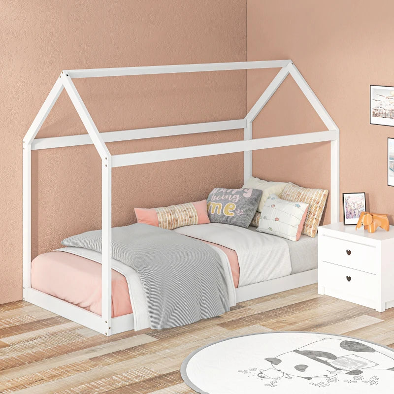 Scandinavian Style Wooden Single Bed Frame - Pine Wood Base for 90x190cm Mattress - Modern White Design