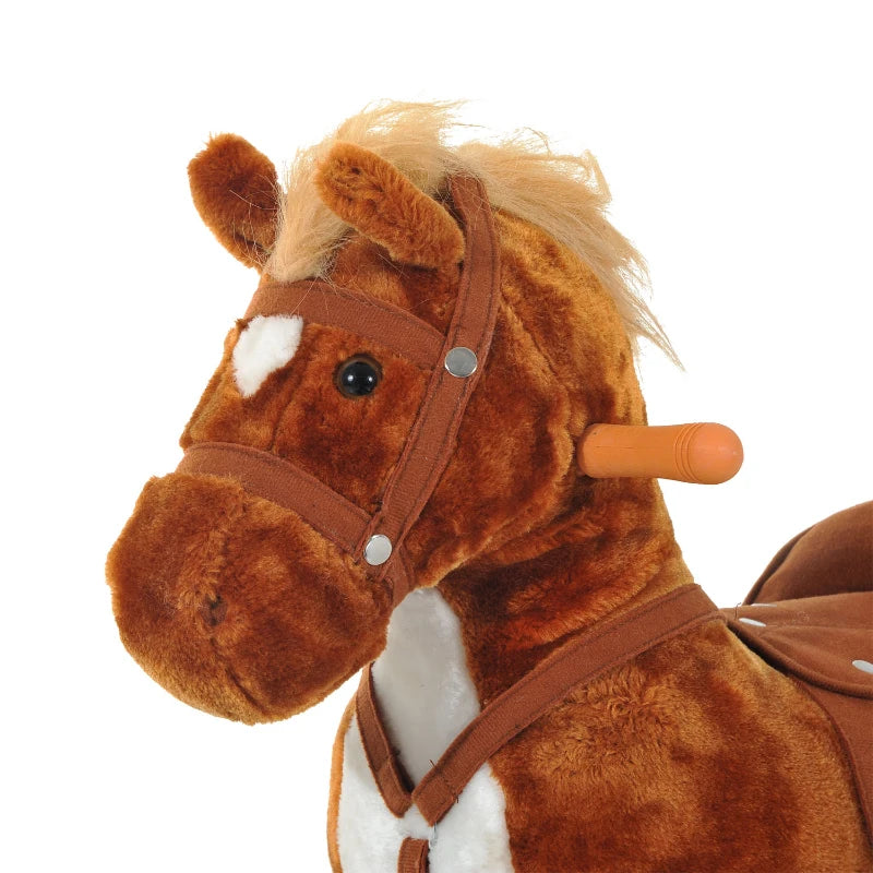 Rocking Horse Plush Toy for Kids - Ride-On Walking Pony with Sound, Ideal for Ages 2 and Up (Brown)