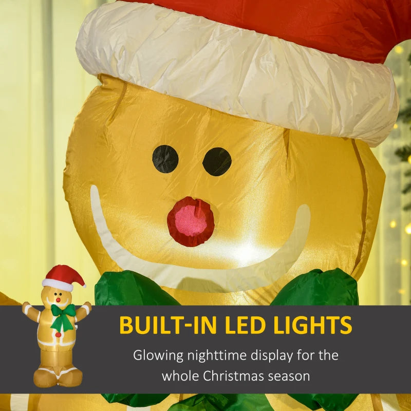 6ft Christmas Inflatable Gingerbread Man with Santa Hat - Safe Outdoor Decoration with LED Lights & Accessories