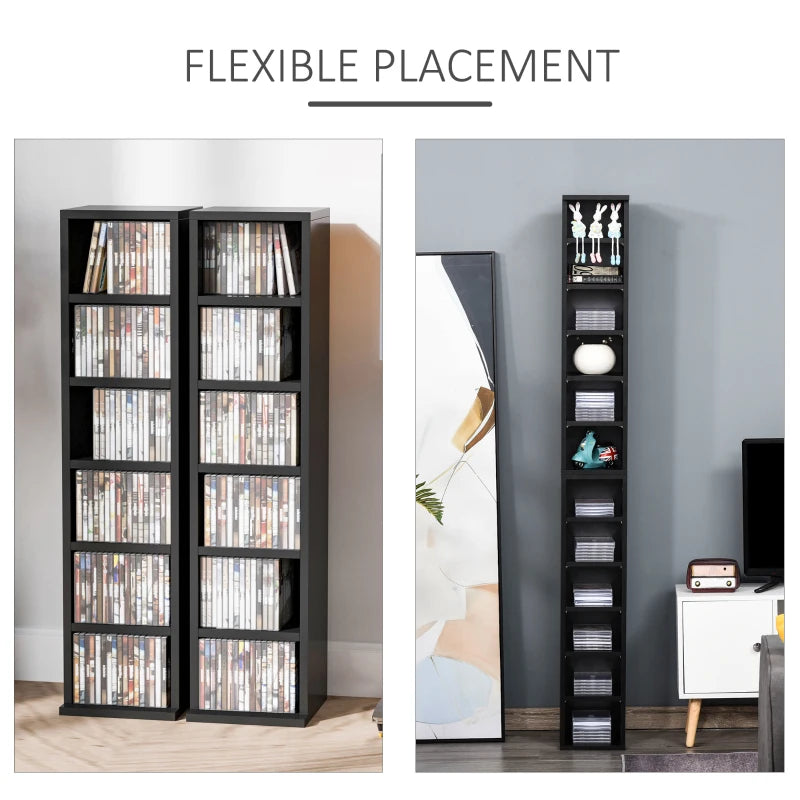 Set of 2 Black CD Media Display Shelves - Adjustable Blu-Ray Tower Rack & Bookcase Storage Organizer