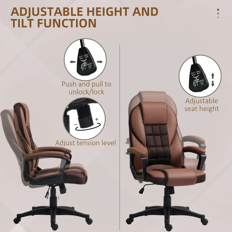 Stylish Brown Faux Leather Office Chair - Ergonomic Design, Adjustable Height, Modern Comfort for Home & Office Use