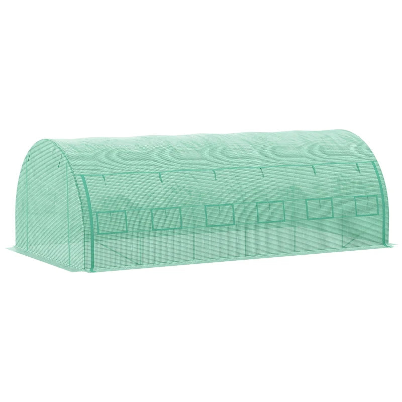 Green Walk-in Polytunnel Greenhouse with Roll-up Sidewalls, Zipped Door, 12 Windows - 6x3x2m