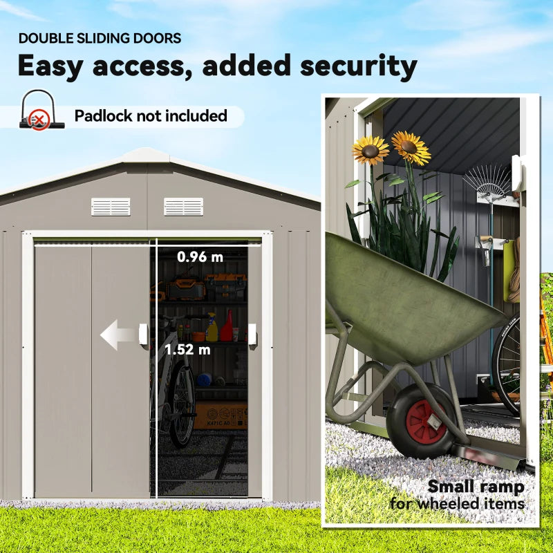 13ft x 11ft Light Grey Metal Shed With Foundation Kit Ventilation & Doors