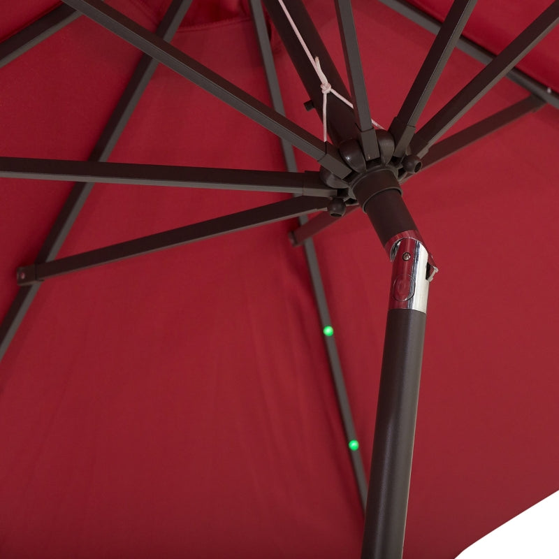 Red Solar LED Light Patio Umbrella with Hand Crank