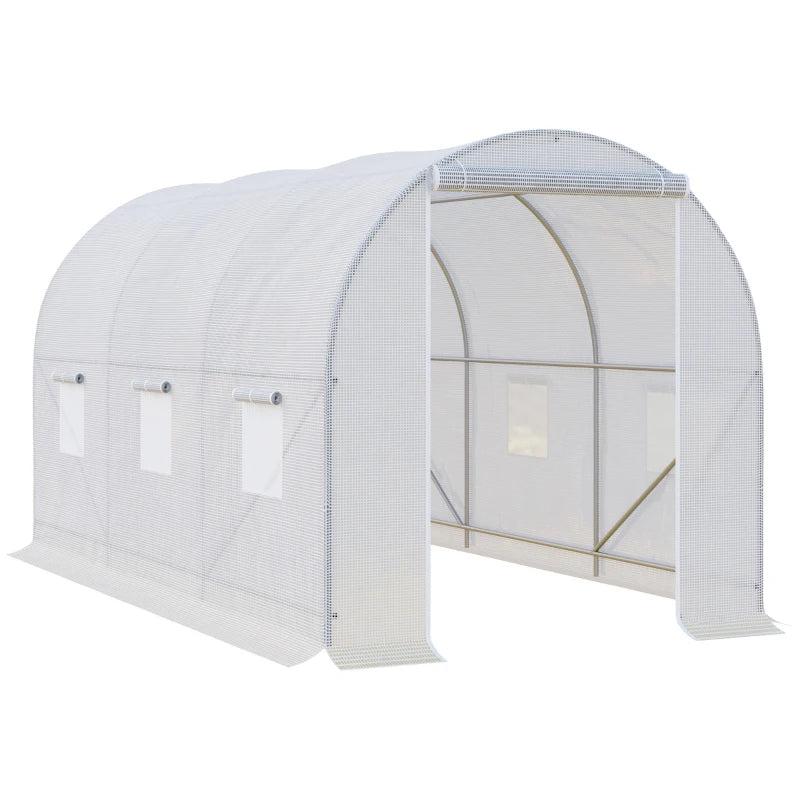 Green Walk-in Garden Greenhouse with Mesh Windows, 3.5 x 2 x 2 m