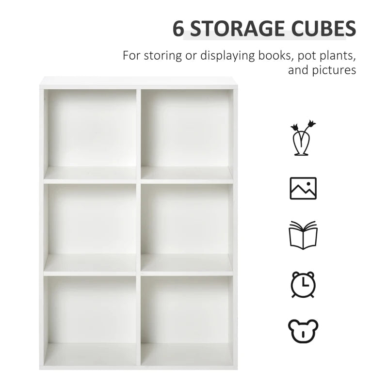 Stylish Six-Cube Bookcase in White Wood Effect - Modern Storage Solution for Home or Office Organization
