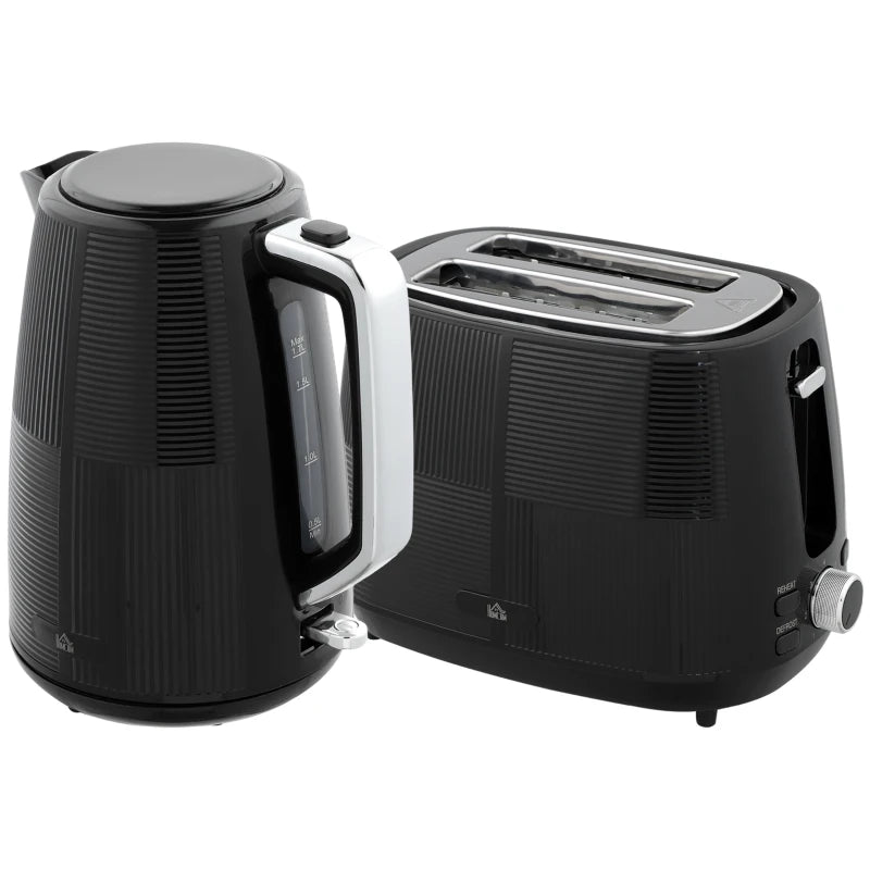 Premium Black Kettle & Toaster Set - 1.7L Fast Boil 3000W Kettle & 2 Slice Toaster with 7 Browning Levels