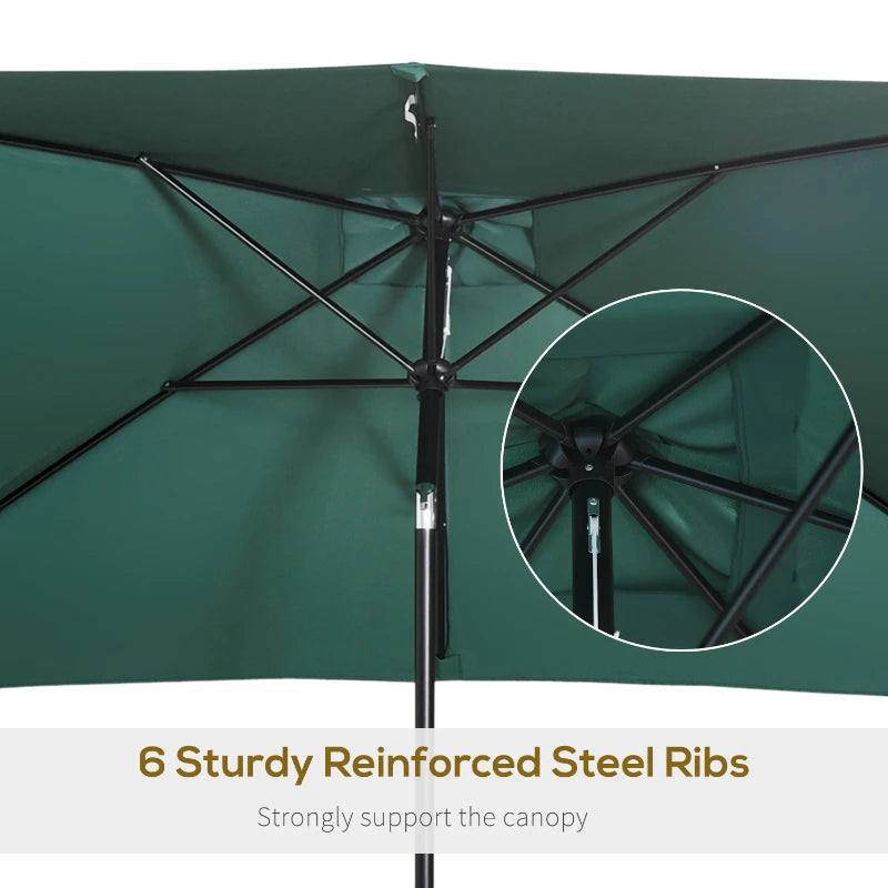 Green Rectangular Garden Parasol Umbrella with Tilt and Crank