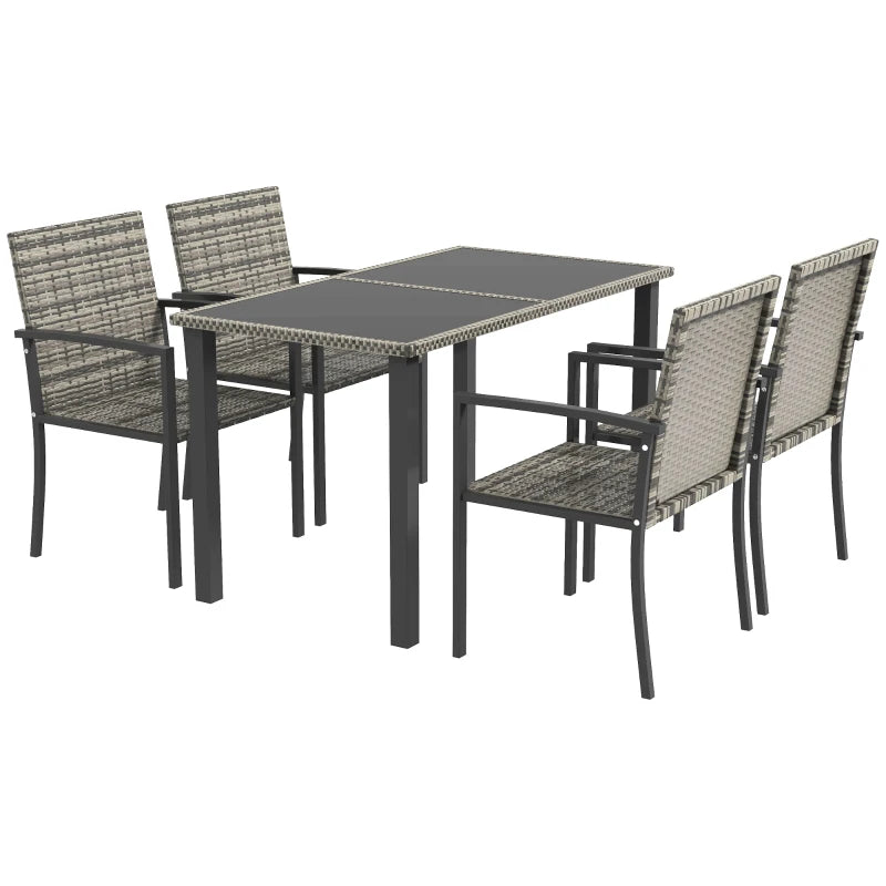 5-Piece Outdoor Dining Set with Glass Tabletop and 4 Chairs - Mixed Grey