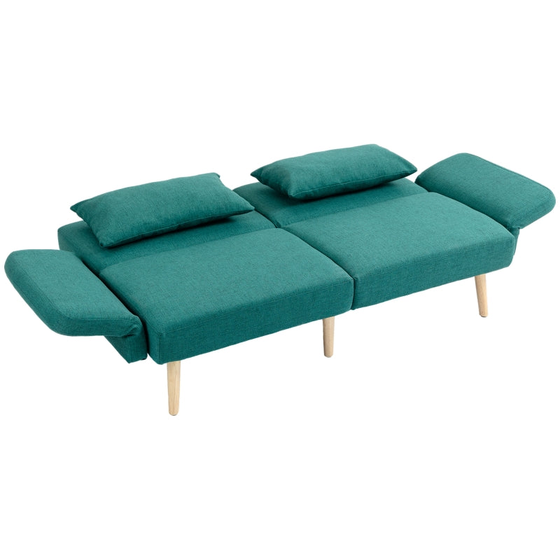 Convertible 2/3 Seater Sofa Bed in Green Fabric with Cushions for Living Room or Guest Room