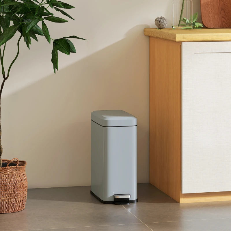 5L Rectangular Compact Steel Trash Can with Removable Bucket & Quiet-Close Lid - Ideal for Home, Office, Bathroom, Grey