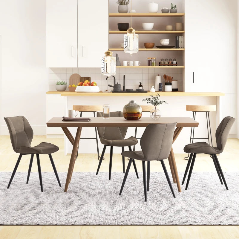 Set of 4 Brown PU Leather Racing-Style Dining Chairs with Steel Legs & Ergonomic Back Padding for Home Living Room