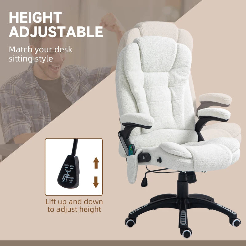 Vinsetto Boucle Six-Point Massage Office Chair - Ergonomic White Design for Ultimate Comfort and Relaxation