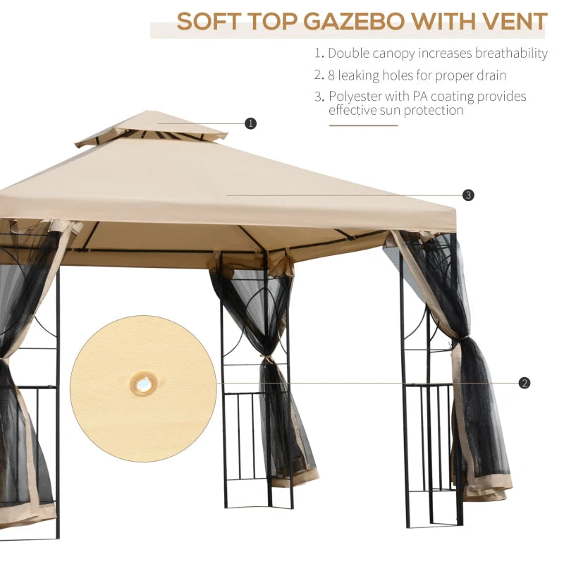 Beige 3m x 3m Double Roof Hard Top Gazebo