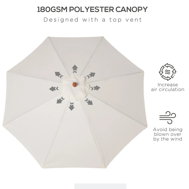 Round Off-White Garden Parasol Umbrella with Wooden Pole