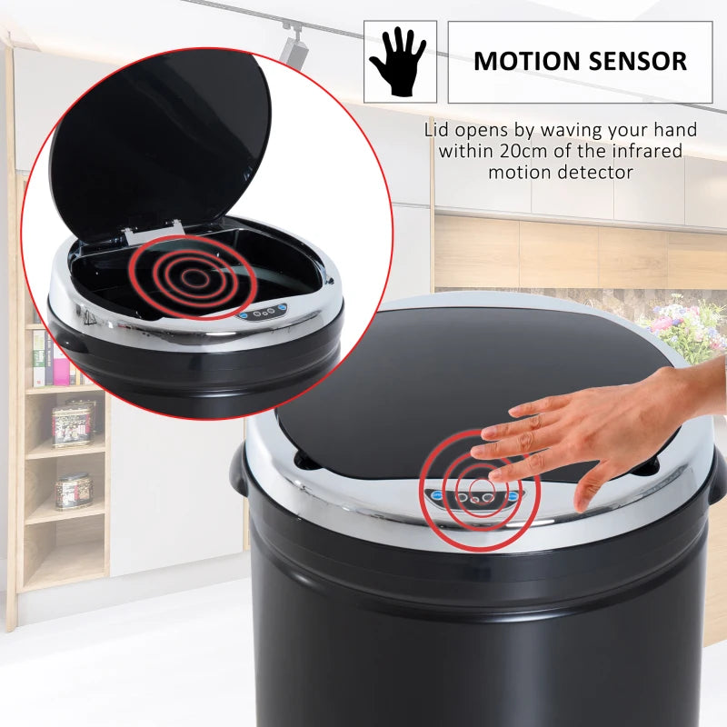 50L Touchless Sensor Bin with Soft-Close Lid - Stainless Steel, Fingerprint Resistant, Hygienic Rubbish Bin for Kitchen & Office, Black