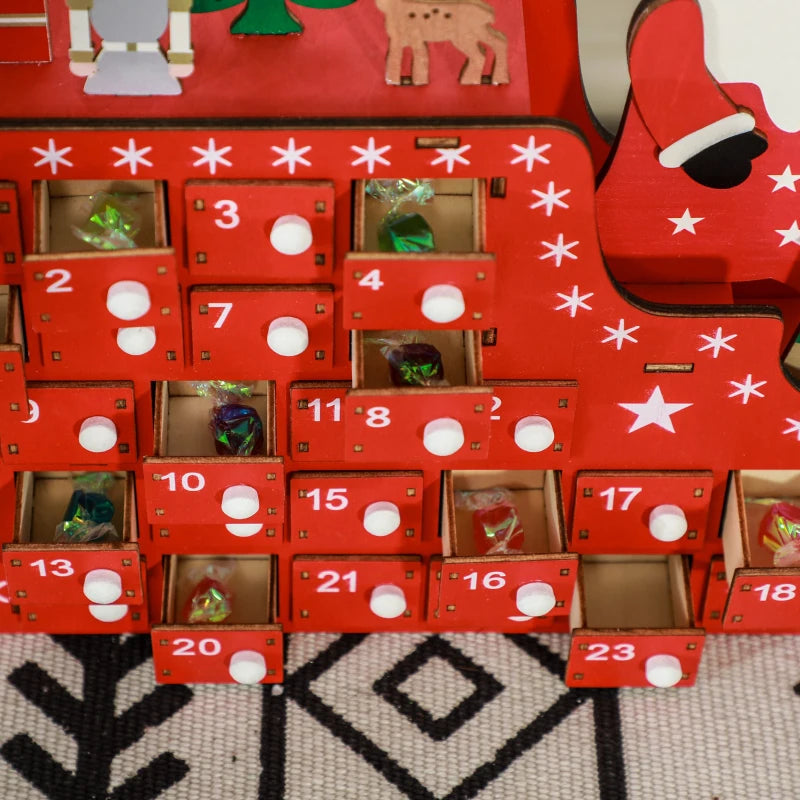 24-Drawer Reusable Santa Sleigh Advent Calendar - Festive Christmas Countdown for Kids & Family Holiday Decor
