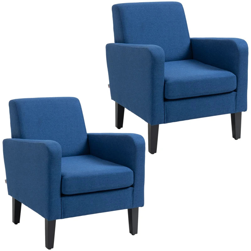 Modern Upholstered Accent Chairs with Rubber Wood Legs for Living Room and Bedroom - Set of 2, Blue