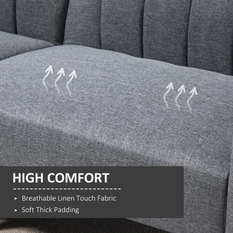 Convertible 3-Seater Sofa Bed in Grey Linen Fabric with Adjustable Split Backrest for Living Room or Bedroom