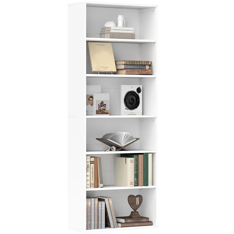 Modern White Six Shelf Bookcase - Stylish Storage Solution for Home or Office, Perfect for Organizing Books and Decor