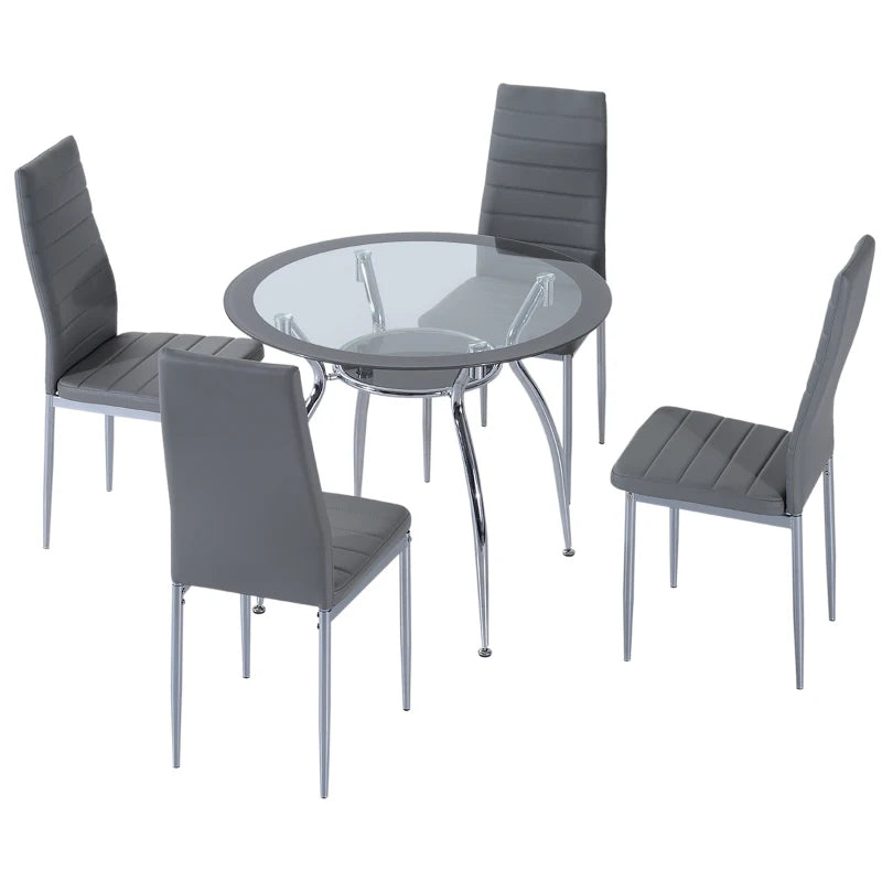 Modern Five-Piece Dining Set with Padded Chairs and Stylish Glass-Top Table in Elegant Grey Finish