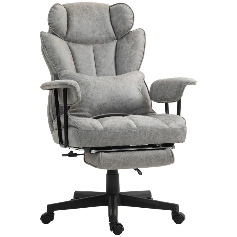 Ergonomic Executive Office Chair with Foot Rest, Lumbar Support, Reclining Feature & Wide Seat - Stylish Grey Design
