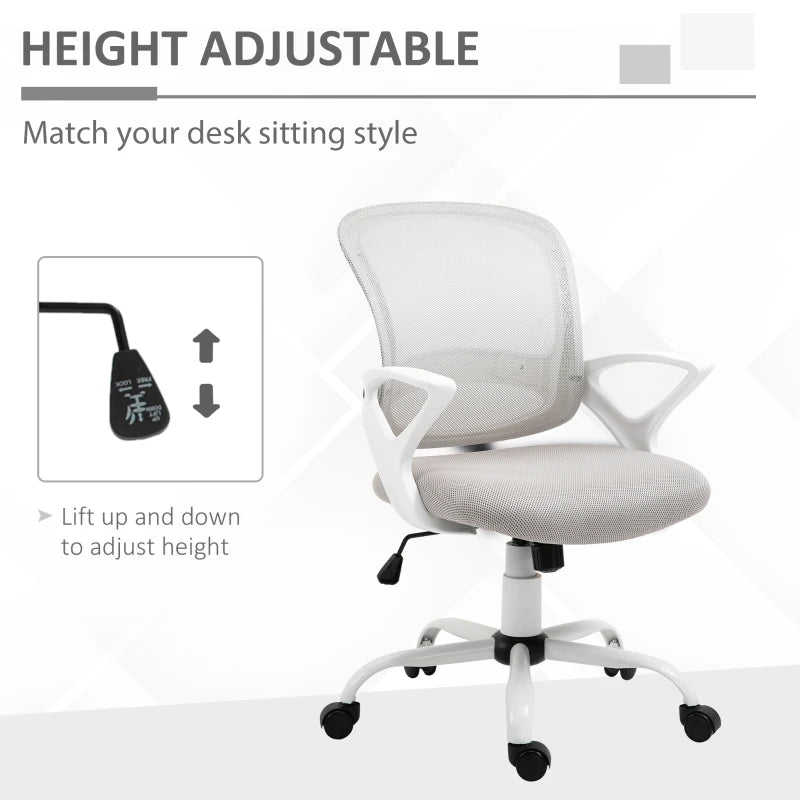 Vinsetto Grey Mesh Office Chair - Ergonomic Swivel Desk Chair with Lumbar Support & Adjustable Armrests