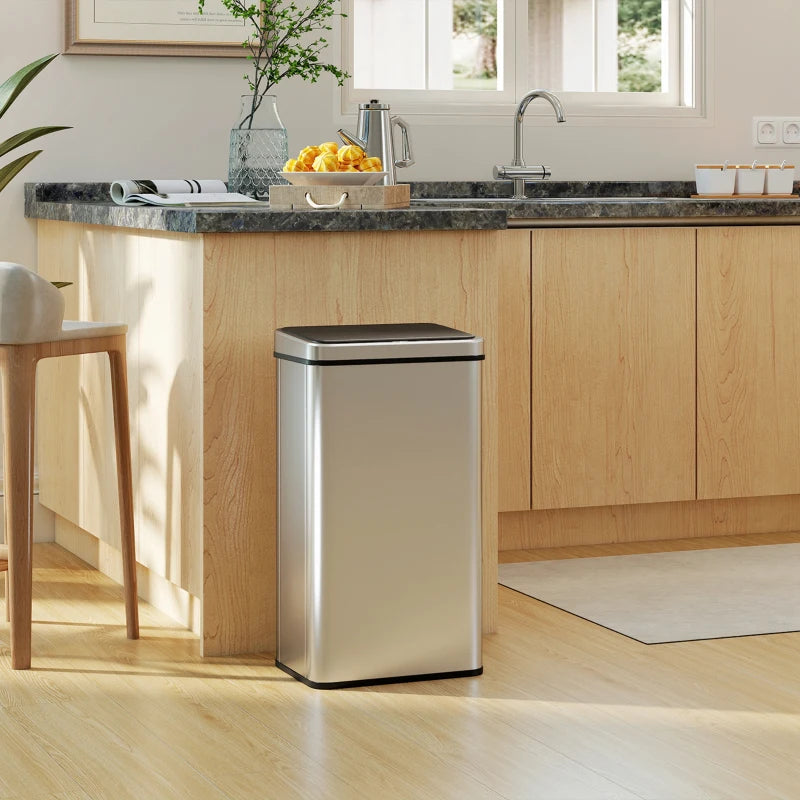 50L Touchless Sensor Bin with Soft-Close Lid - Fingerprint Resistant Stainless Steel Trash Can for Home, Office & Gym - Silver