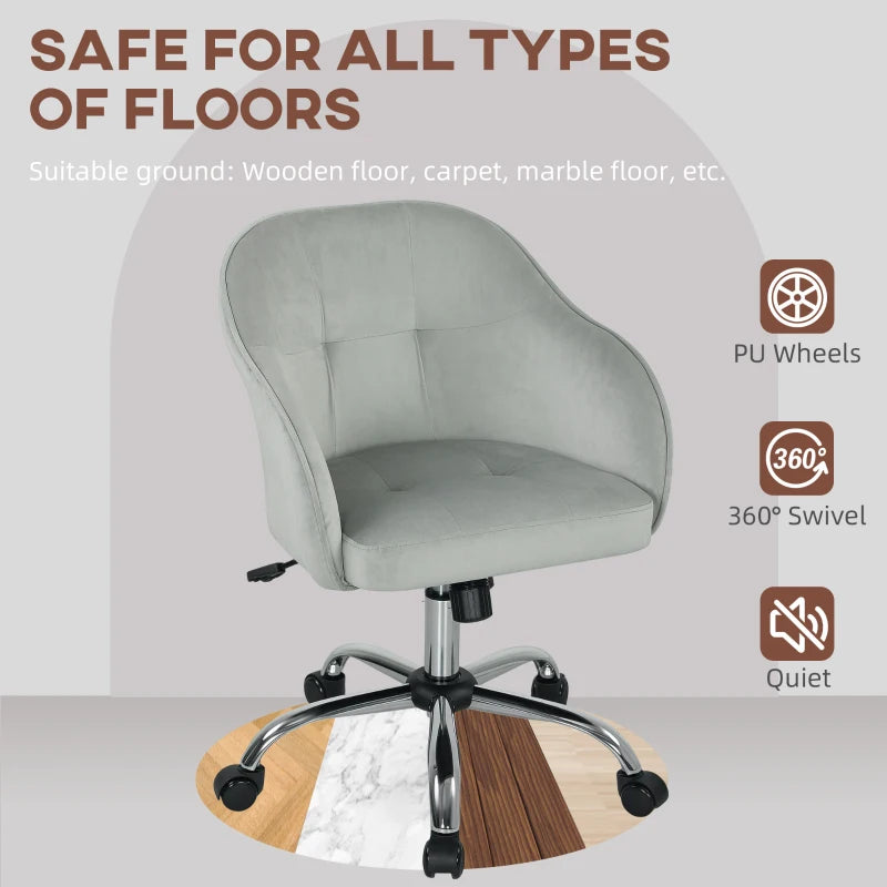 Stylish Grey Velvet-Feel Office Chair 46-56 cm Adjustable Height - Ergonomic Design for Comfort and Support