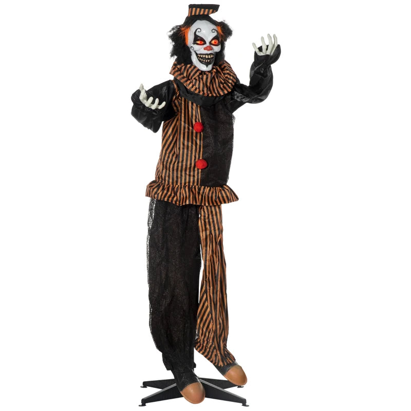67" Life Size Animated Talking Circus Clown - Outdoor Halloween Decoration with Light Up Eyes & Laughter Prop