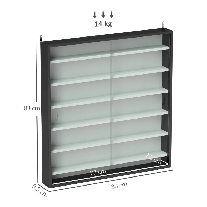 Modern Six Shelf Display Cabinet with Glass Doors - Stylish Black and White Storage Solution for Home or Office