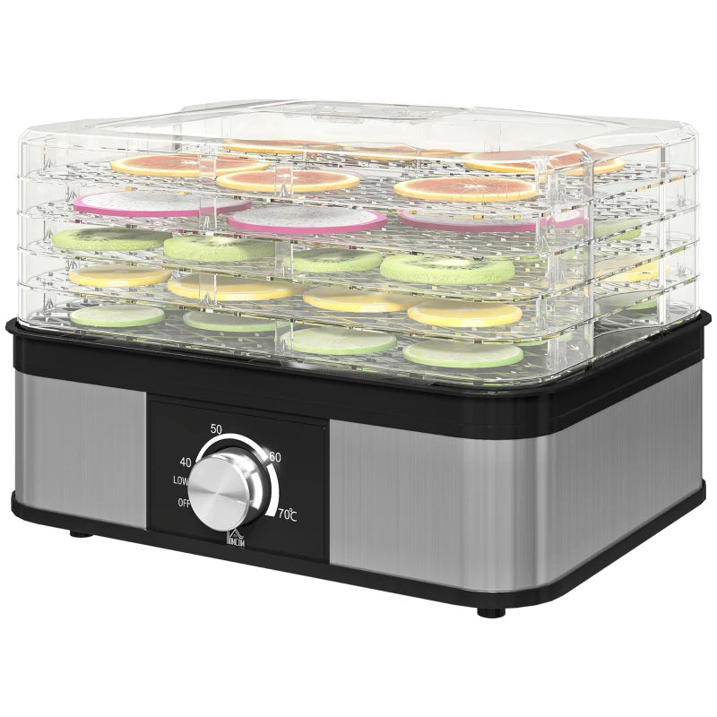 5-Tier Stainless Steel Food Dehydrator - 245W Adjustable Temperature Dryer for Fruits, Vegetables, Jerky & Pet Treats - Black