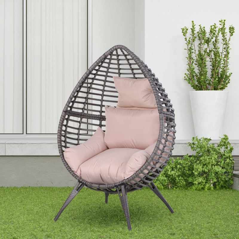 Grey Rattan Teardrop Outdoor Egg Chair with Soft Padded Cushion