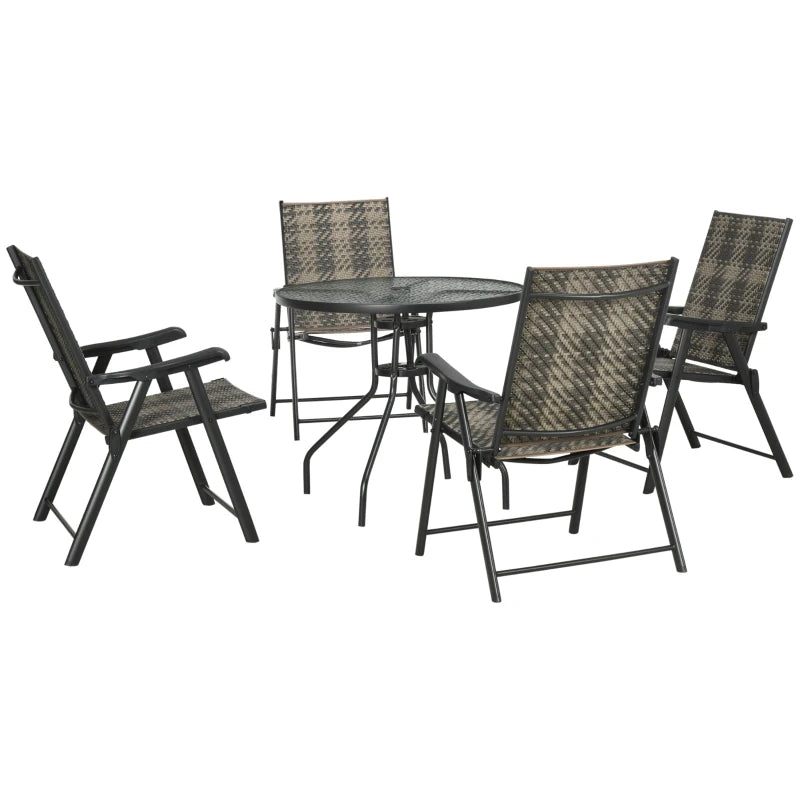 5-Piece Grey Rattan Outdoor Dining Set with Folding Armchairs