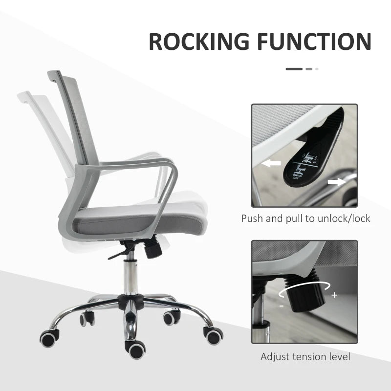 Vinsetto Ergonomic Mesh Office Chair Adjustable Height Armrest 360 Degree Swivel Castor Wheels Grey
