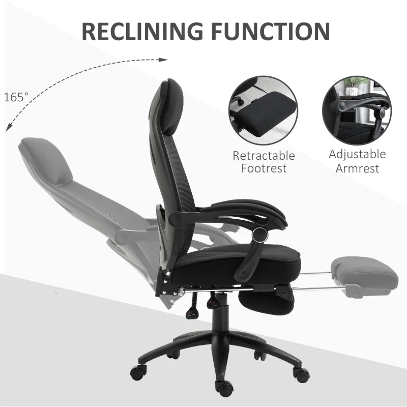 Vinsetto High Back Office Chair with Footrest - Adjustable Swivel Desk Chair with Headrest for Home Office - Black