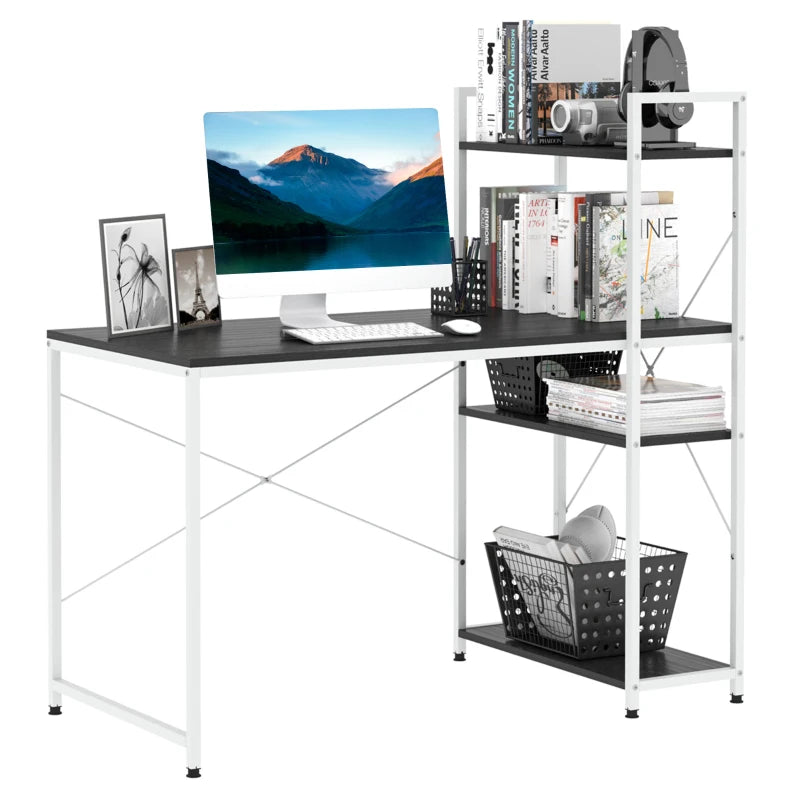 Industrial Reversible Computer Desk with Storage Shelves - Home Office Writing Desk, Easy Assembly, 120x64x121cm, Black & White