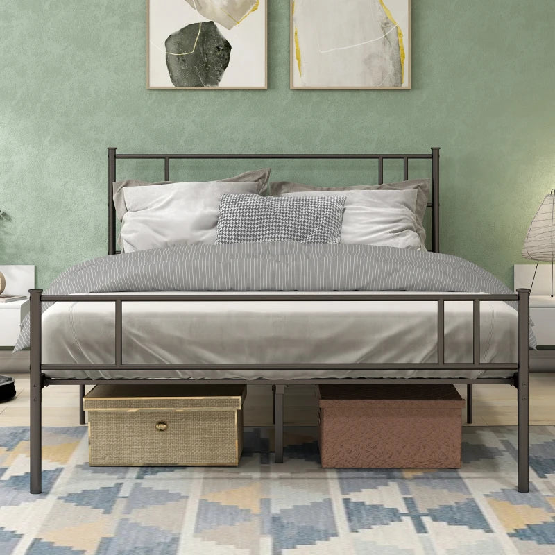 Double Metal Bed Frame with Headboard & Footboard - Solid Slat Support, Underbed Storage, Stylish Black Bedroom Furniture
