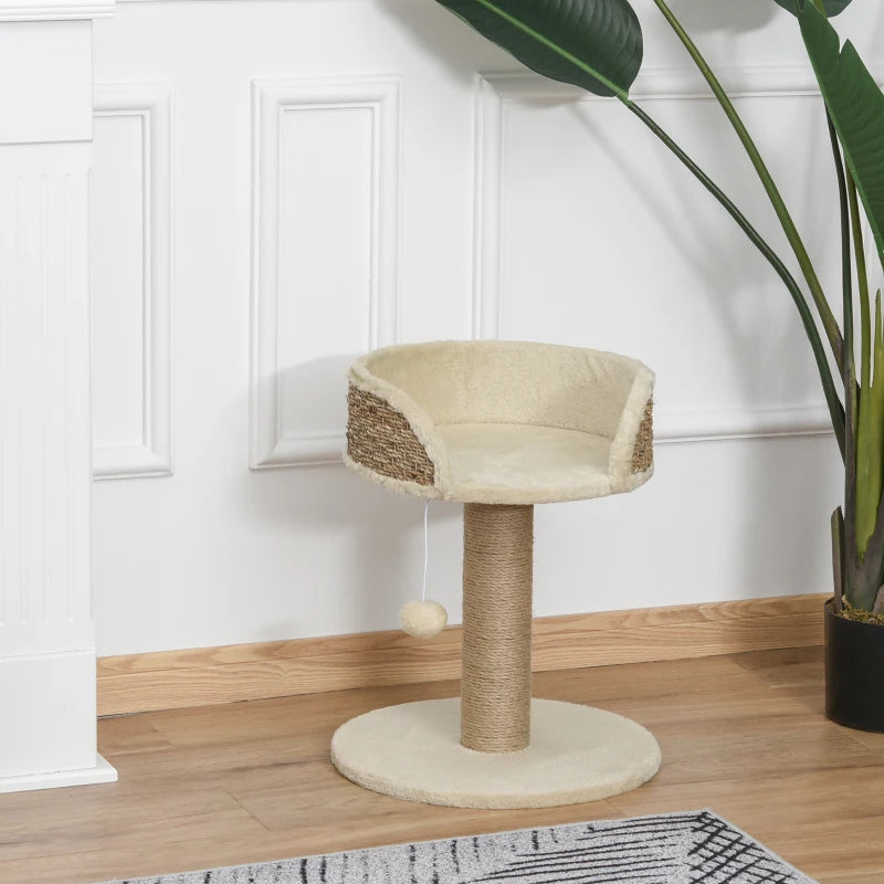 Beige Cat Tree & Scratching Post for Indoor Cats - Kitten Play Tower with Climbing Stand & Dangling Ball