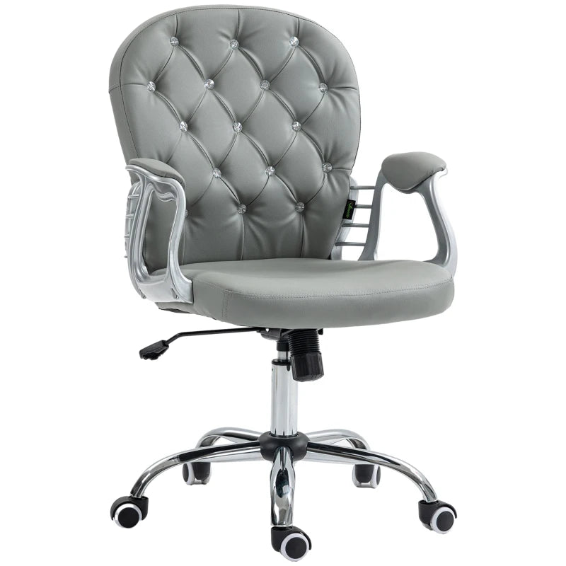 Vinsetto Ergonomic Office Chair - 360° Swivel, PU Diamante Padded Base, 5 Castor Wheels, Grey - Perfect for Home & Work