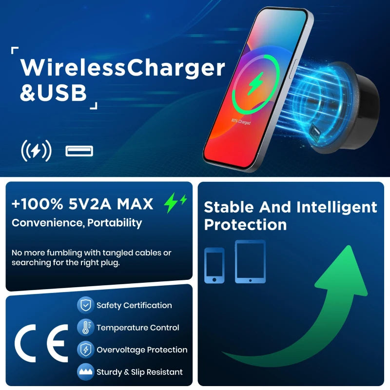 Grey Double Bed with Storage, Wireless Charging Headboard & Fast Charging Ports - Pine Wood Frame for Modern Bedrooms