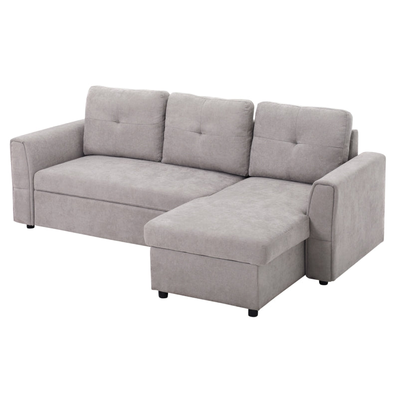 Light Grey Linen-Look 'L' Shape Storage Sofa Bed for Stylish Living Spaces