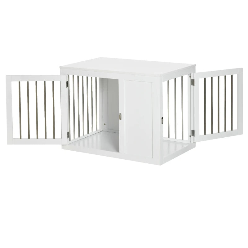 2-in-1 Dog Cage & Side Table for Medium Dogs - White, Lockable Doors, Stylish Pet Furniture, Space-Saving Design