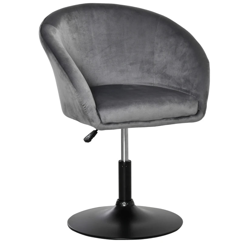 360° Swivel Velvet Upholstered Dressing Table Chair - Adjustable Height Tub Seat for Bedroom Makeup - Grey