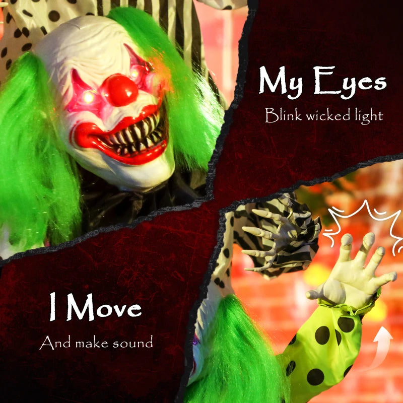 Life Size Stackable Animated Clown with Red Light Up Eyes - Scary Sound Activated Halloween Decoration, Battery Operated Indoor Prop