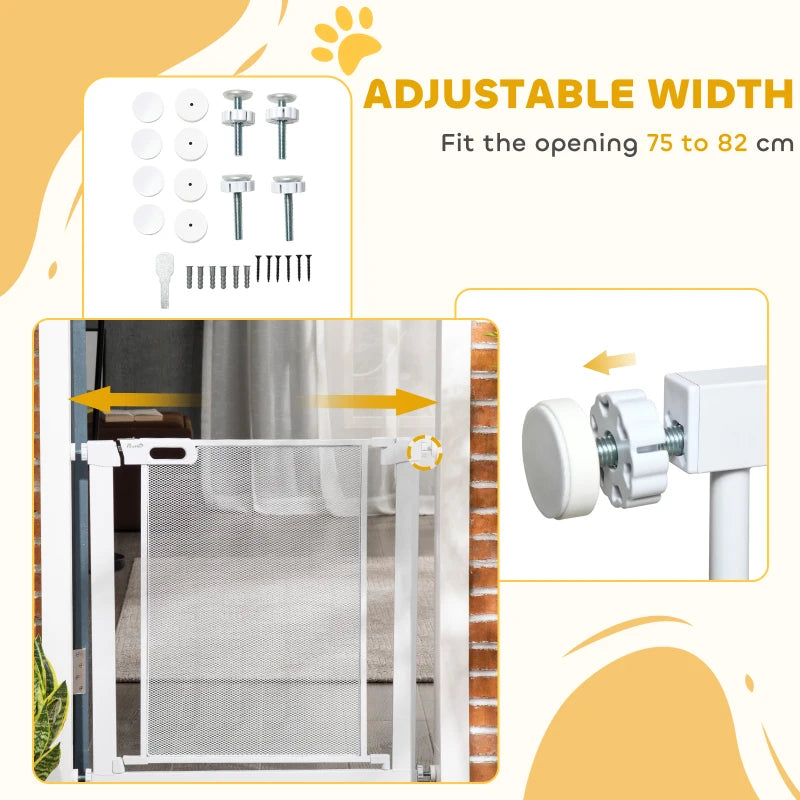 Adjustable Pet Safety Gate for Doorways & Staircases - 75-82cm Wide, White, Ideal for Hallways & Home Safety