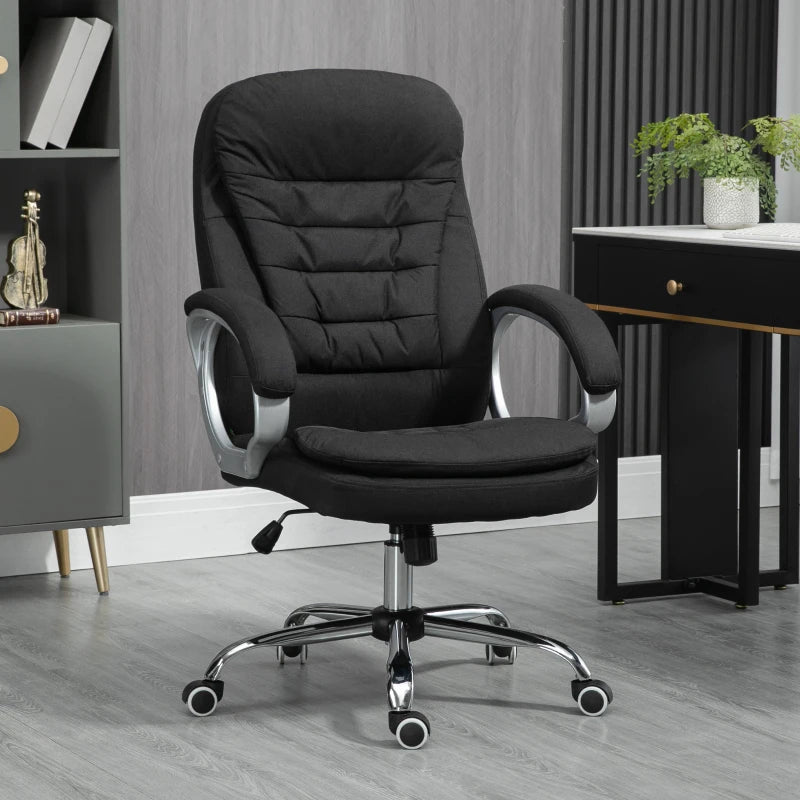 Ergonomic Executive Office Chair - Height Adjustable, Comfortable Fabric Desk Chair for Home Office - Stylish Black Design