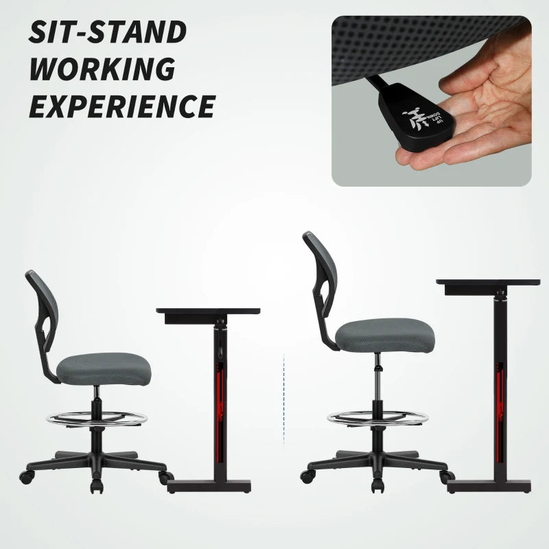 Vinsetto Ergonomic Mesh Standing Desk Chair - Adjustable Footrest & Seat Height, Charcoal Grey for Ultimate Comfort